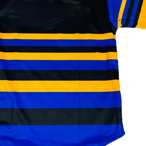 เสื้อเบสบอลลายทางสีดำพรีเมียม SGRho สำหรับผู้หญิง สีน้ำเงินทอง ปักอักษรกรีกแบบเชนิลล์ ติดกระดุม สไตล์สตรีทแวร์สปอร์ต - Product Image 4