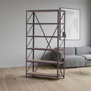 Estante Moderno Nearlo de 5 Niveles, Madera Sólida Ecológica y Duradera, Base de Hierro, Estantería Abierta para Apartamento o Sala de Estar - Product Image 1