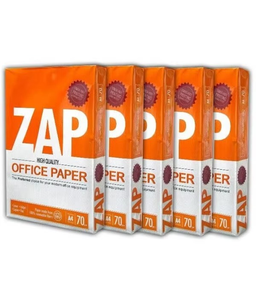 Papier d'écriture fiable en stock pour l'exportation, papier copie ZAP A4 100% blanc, feuilles lisses pour la vente en gros avec acheteur de confiance - Product Image 1