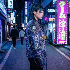 Veste en cuir véritable pour femme, style punk rock, en cuir de vache, avec imprimé graphique anime, clous et pointes, vêtement de motard, fabricant en gros - Product Image 3