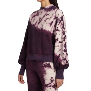 Sweat-shirt tie-dye bordeaux, motif spirale shibori prune, manches blouson, col rond, pull en coton décontracté pour femme, coupe courte, personnalisable OEM - Product Image 4