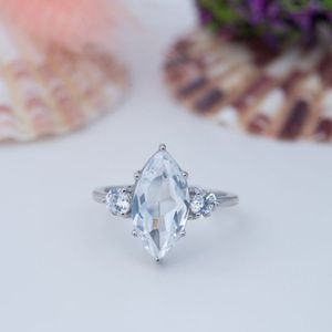 Anillo de Moissanita Marquise de 3 Quilates, Plata de Ley 925, Corte Marquise de 7*14 mm, Color D, Anillo de Compromiso de Moissanita, Joyería Fina para Ella - Product Image 1