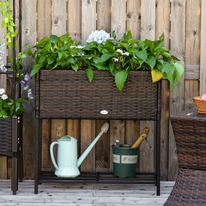 Classic 28\" High Elevated Rattan Planter <b>Box</b> <b>Tool</b> Storage Indoor/Outdoor <b>Garden</b> Raised Bed Square Design Medium Pots Giant - Product Image 2