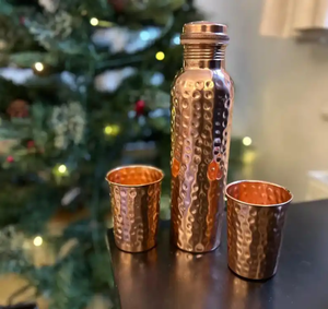 Designer Pure <b>Copper</b> Water <b>Bottle</b> Polished Handmade Metal <b>Bottle</b> for Healthy <b>Drinking</b> Water Storage and Gift Purpose - Product Image 2