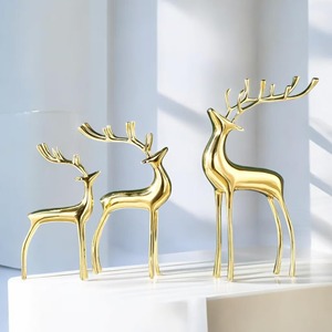 Gold Plated Reindeer Figurines Set of 2 Modern Animal Sculptures for Tabletop <b>Christmas</b> Decor Living Room Artistic Decoration - Product Image 5