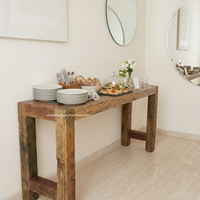 Mesa Consola Rústica de Madera de Teca, Estilo Patchwork, Hecha a Mano, Ecológica, para Sala de Estar, Dormitorio, Entrada, Villa, Apartamento, Hotel, Hogar