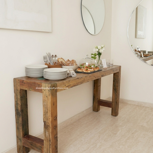 Mesa Consola Rústica de Madera de Teca con Diseño Patchwork para Sala de Estar, Entrada, Apartamento, Hotel, Muebles para el Hogar, Madera Reciclada de Barco, Venta al por Mayor - Product Image 6