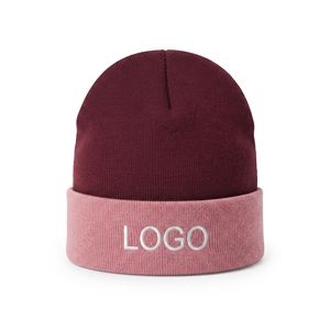 Bonnet d'hiver unisexe en tricot double couche bicolore rose et bordeaux, chaud, doux, avec broderie personnalisée, idéal pour l'extérieur - Product Image 4