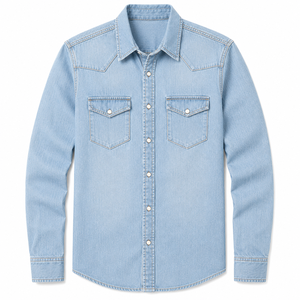 เสื้อเชิ้ตเดนิมสีดำทรงเข้ารูปสำหรับผู้ชาย แขนยาว ผ้าฝ้ายทวิล สไตล์ตะวันตก ลำลอง ติดกระดุม เป็นมิตรกับสิ่งแวดล้อม กันยับ รับผลิตตามแบบ ODM - Product Image 1