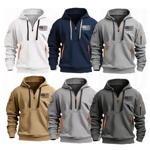 Sudaderas con capucha personalizadas para hombre, con cremallera de un cuarto, forro polar, estilo táctico, tipo cargo, holgadas, para entrenamiento - Product Image 1