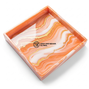 Elegant Peach Resin Serving Tray – Round <b>Marble</b> Effect Decorative <b>Coffee</b> <b>Table</b> Tray - Product Image 6