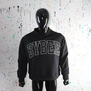 BYBEE BLACK <b>Mock</b> <b>Neck</b> Sweatshirt 100% BLACK Applique Embroidery wide <b>neck</b> Sweatshirt Finer Threads - Product Image 2
