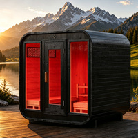Sauna extérieur en pin thermoformé, sauna carré à vapeur pour 1 à 4 personnes, noir, certifié ETL, OEM avec option de luminothérapie rouge, WiFi intelligent
