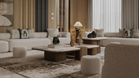 Modernes Minimalistisches Massives Teakholz-Sofa mit Knopfheftung und Schnitzereien, Umweltfreundlich, Langlebig, Luxuriöses Bouclé 3-Sitzer Ecksofa für Wohnzimmer