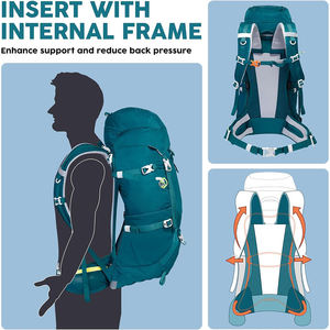 Professional 65L Hiking <b>Backpack</b> with Internal Frame and Water Resistant Ripstop Fabric for Multi-Day Trekking - Product Image 3