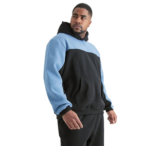 <b>Mens</b> Black and Blue Color Block Hooded Tracksuit SetFull Sleeve <b>Pullover</b> Sweatshirt with Kangaroo Pocket and Matching - Product Image 4