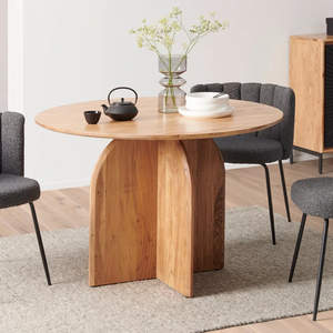 Table à manger en bois d'acacia, base ronde, style moderne, finition naturelle, bois indien, pour la maison, la cuisine, la ferme, l'hôtel - Product Image 5