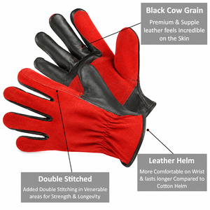 Professional Leather Welder <b>Gloves</b> with <b>Long</b> Cuff and Thumb Reinforcement Flame Resistant Leather Welding <b>Gloves</b> - Product Image 2
