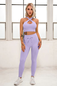 Conjunto de Yoga Personalizado para Mujer, Cintura Media, Impermeable, Elástico, Transpirable, Sin Costuras, Estampado, Spandex/Nailon, 2 Piezas, Ropa Deportiva - Product Image 2