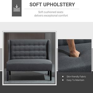 Divanetto Chesterfield Classico in Lino Grigio con Gambe in Legno e Lavorazione Trapuntata a Bottoni - Product Image 5
