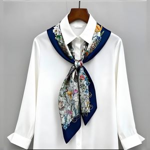 Pañuelos de seda de poliéster negros personalizados al por mayor para mujer, con logo impreso, de satén, cuadrados, de alta calidad, en stock - Product Image 3