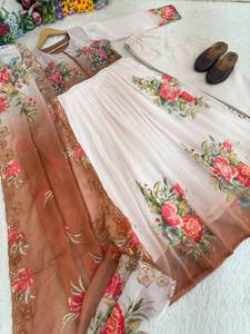Tissu pour robe en georgette de qualité supérieure avec col et manches longs faits main, pantalon en soie à imprimé numérique. - Product Image 5