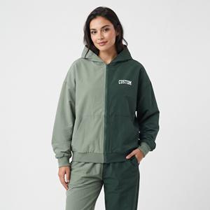 Women's Long Sleeve Women's Oversized Full Zip Nylon <b>Hoodie</b> <b>Lightweight</b> Two Tone Casual Breathable Jacket - Product Image 5