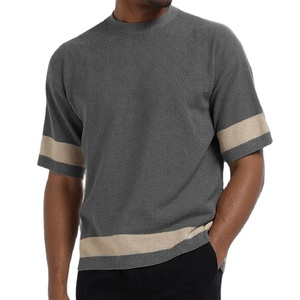 เสื้อยืดถักลายทางวินเทจสำหรับผู้ชายเสื้อยืดคอกลมแขนสั้นลำลองระบายอากาศได้ทุกวัน - Product Image 1