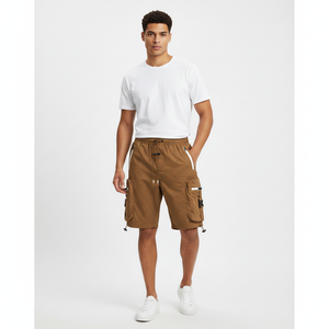 Pocket Stuffing Solid Eco-Friendly <b>Cargo</b> <b>Shorts</b> Men's Mid Waist Drawstring Bermuda Style Casual Polyester/Nylon Oxford Fabric - Product Image 2