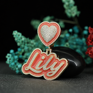 Collier Pendentif Personnalisé avec Nom et Cœur en Argent Sterling 925 Émaillé Effet Diamant, Bijoux Hip Hop Personnalisés de Luxe - Product Image 5