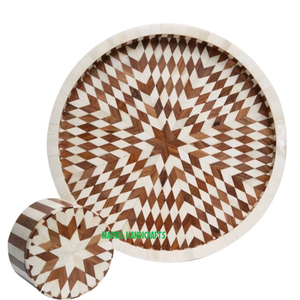 Luxury Mother of Pearl Serving Tray | Handmade Wooden Ramadan Eid Decorative Tray for Party Home Decor UAE <b>Gift</b> Kitchenware Use - Product Image 2