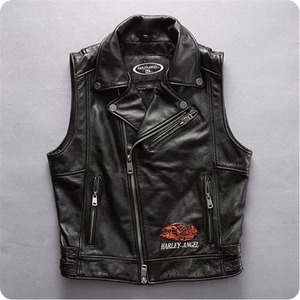 Men's <b>Black</b> Leather Motorcycle Biker <b>Vest</b> Concealed Carry Riding Waistcoat - Product Image 1