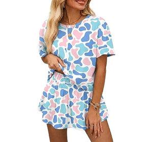 Vestido holgado de manga corta con cuello redondo y estampado a cuadros rosa y blanco para mujer, con volantes, informal, para primavera y verano - Product Image 3
