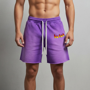 Shorts de sport en toile pour homme, haute qualité, solides, tendance, effet délavé soleil, respirants, écologiques, séchage rapide, taille élastique - Product Image 4