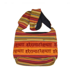 Bolsa Étnica de Algodón Hare Rama Hare Krishna, Fabricada a Mano, Bolsa de Lona Estampada, Estilo Boho Espiritual, Ecológica - Product Image 3