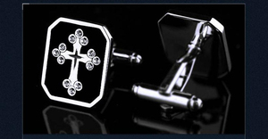 Mancuernillas Rectangulares Personalizadas en Tono Negro y Plateado con Detalles de Piedras Transparentes, Joyería para Camisa Formal de Boda para Hombre - Product Image 3