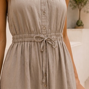 Halter Neck Maxi <b>Dress</b> Elastic Waist Sleeveless A-Line Solid Color <b>Boho</b> Style Breathable Viscose <b>Summer</b> Casual <b>Dress</b> - Product Image 4