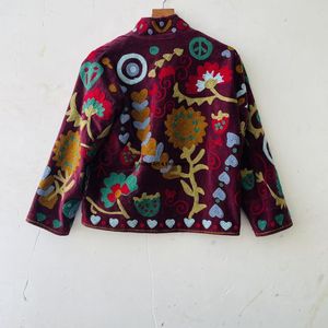 Chaqueta de algodón Suzani hecha a mano en India, chaqueta corta bordada a mano, abrigo unisex, chaqueta corta Suzani hecha a mano - Product Image 5