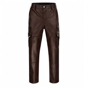 <b>Men's</b> Dark Brown PU Coated Mid Waist Bonded Fabric Cargo <b>Pants</b> Anti-Wrinkle Quick Dry Breathable Lightweight Casual <b>Pants</b> - Product Image 3
