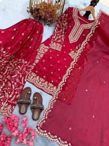 Conjunto de Traje de Fiesta de Seda Pura GMY para Mujer, con Adornos de Moti Hechos a Mano y Mangas Elegantes - Product Image 4