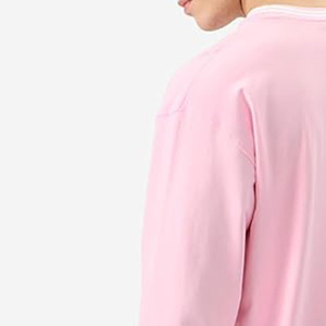 T-shirt décontracté rose à manches longues et col rond en jersey de coton respirant pour homme, avec logo frontal et design uni - Product Image 2