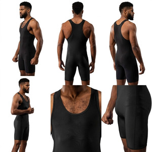 Combinaison de lutte pour hommes, noire, logo numérique imprimé, 100% polyester, séchage rapide, respirante, taille plus, adulte, Fezco Industries - Product Image 6
