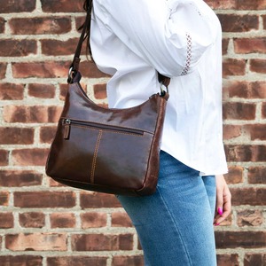 Sac bandoulière en cuir vieilli fait main, marron classique, pour femme, avec boucle décorative - Product Image 5