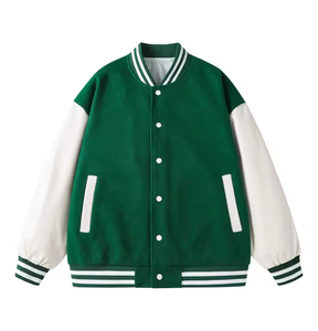 Nouveautés, service OEM, veste de baseball personnalisée avec broderie de chaîne, patch en cuir de poisson, manches en cuir, lettrage - Product Image 4