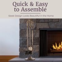 Ensemble d'outils de cheminée en laiton antique 5 pièces, robuste, en fer forgé avec support, kit d'accessoires pour foyer intérieur/extérieur