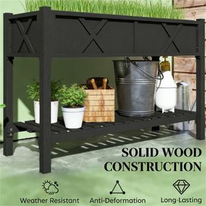 Fioriera Rialzata Nera in Legno per Giardino e Contenitore per Attrezzi da Giardinaggio - Product Image 4