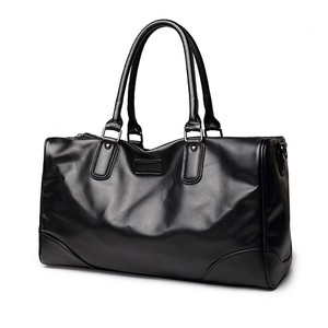 Bolsa de Viaje Rectangular de Cuero para Mujer, con Doble Asa y Cierre de Cremallera, Color Negro - Product Image 1