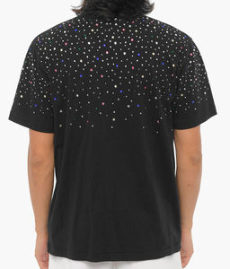 T-shirt en coton délavé de luxe, coupe courte, avec motif graphique en strass et diamants, impression DTG vieillie, pour homme, coupe oversize, mode estivale - Product Image 4
