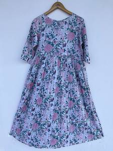 Femmes filles imprimé pur coton Maxi robe indien bloc imprimé décontracté été soirée à la mode en gros longue Midi en vrac - Product Image 2
