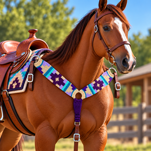 Harnais de poitrail occidental pour chevaux, orné de perles, motif Navajo, extrémités en cuir et laine, modèle personnalisé pour poneys, cobards et chevaux, fabriqué en Uttar - Product Image 3